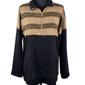 Lilypad Striped Quarter Zip Pullover Sweater Super soft Women's Beige‎ Black
